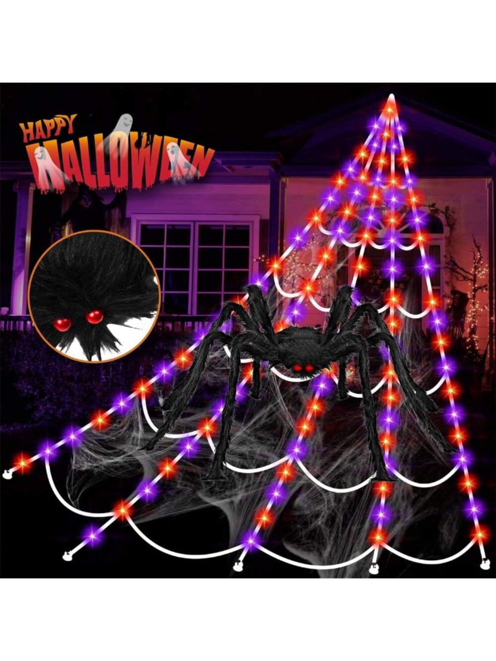 Giant Halloween Spider Web Lights - 16.4Ft, 200 LED, 8 Modes for Outdoor Decor